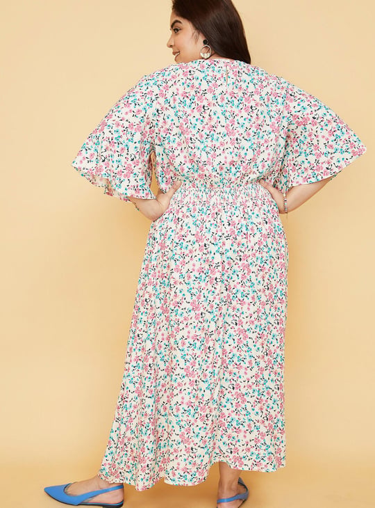 Women Printed Flutter Sleeve Mid Dress