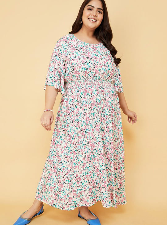 Women Printed Flutter Sleeve Mid Dress