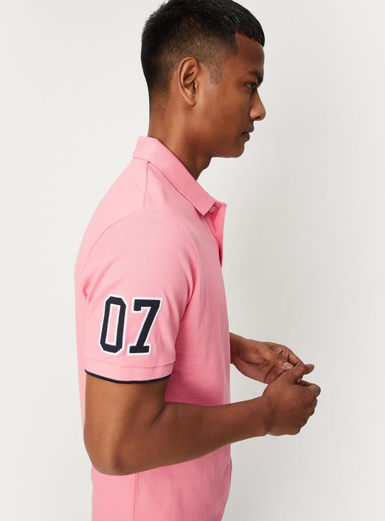 Men Number Sleeve Slim Fit Polo