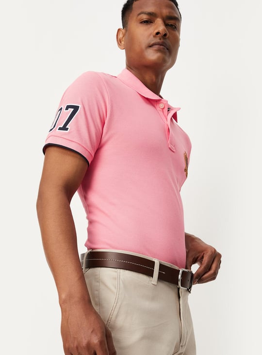 Men Number Sleeve Slim Fit Polo