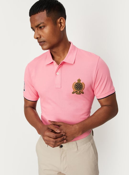 Men Number Sleeve Slim Fit Polo