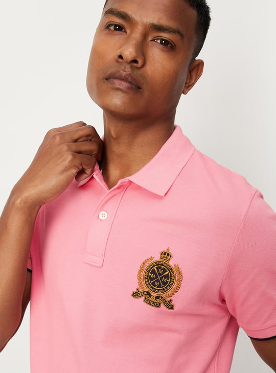 Men Number Sleeve Slim Fit Polo