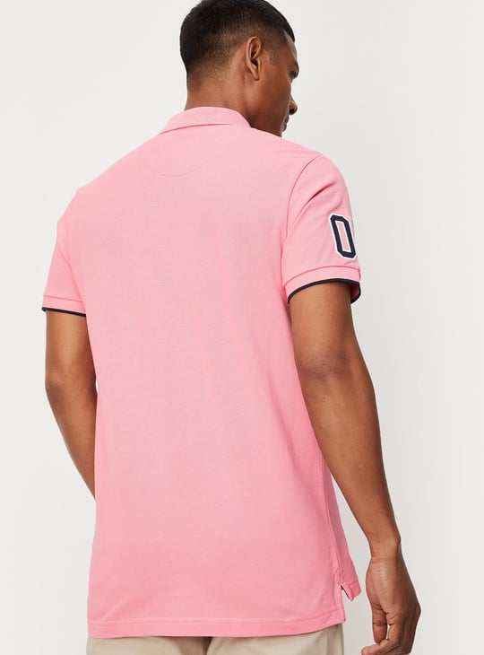 Men Number Sleeve Slim Fit Polo