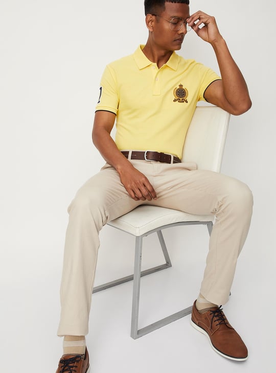 Men Number Sleeve Slim Fit Polo