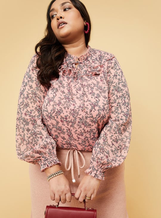 Women Floral Printed Ruffled Blouse
