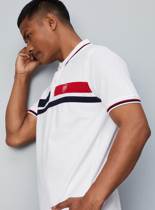 Men Colourblocked Slim Fit Polo T-shirt