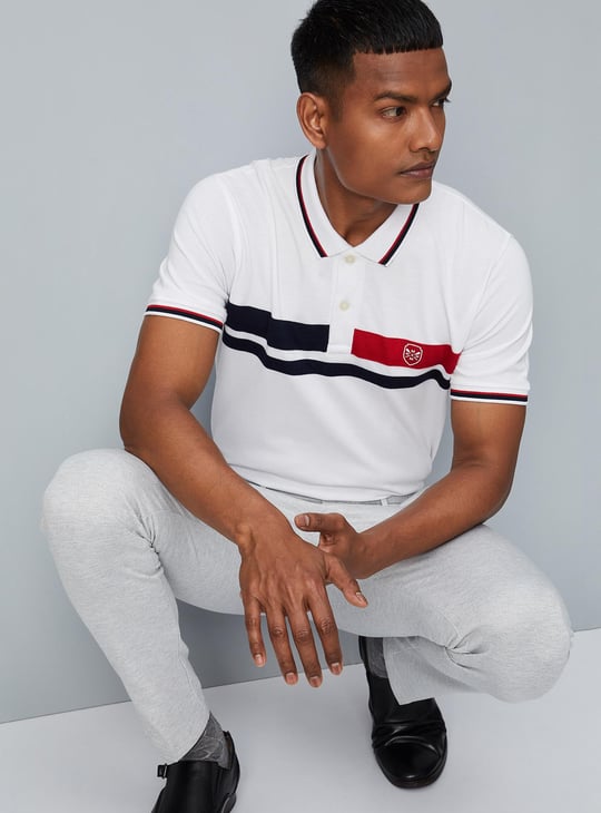 Men Colourblocked Slim Fit Polo T-shirt