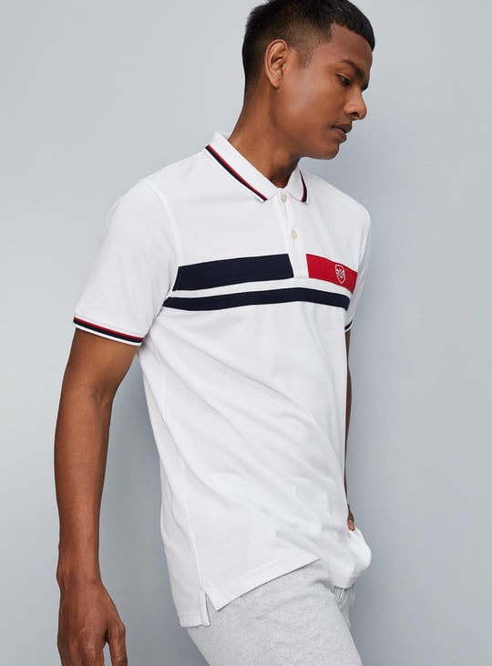 Men Colourblocked Slim Fit Polo T-shirt