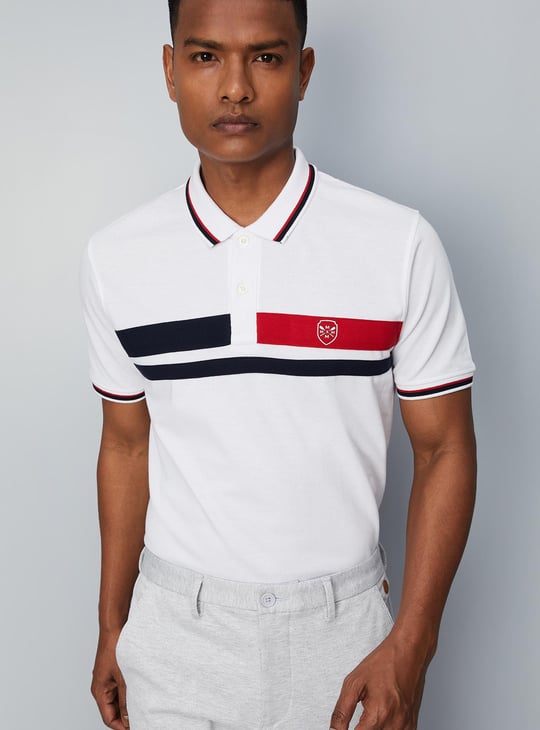 Men Colourblocked Slim Fit Polo T-shirt