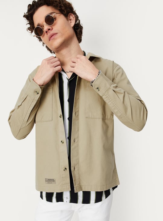 Men Solid Double Pocket Boxy Fit Shirt