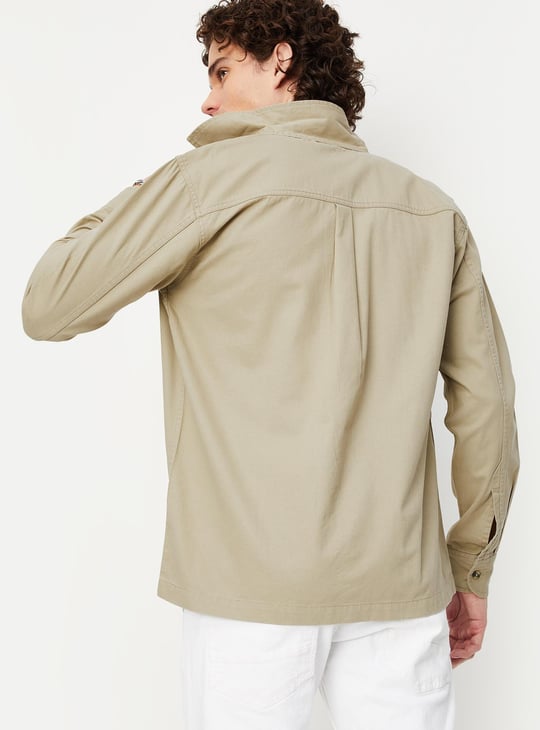 Men Solid Double Pocket Boxy Fit Shirt