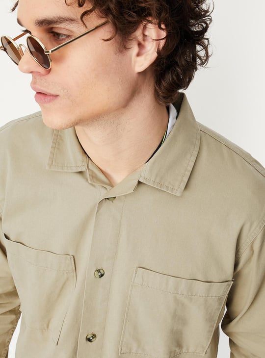 Men Solid Double Pocket Boxy Fit Shirt
