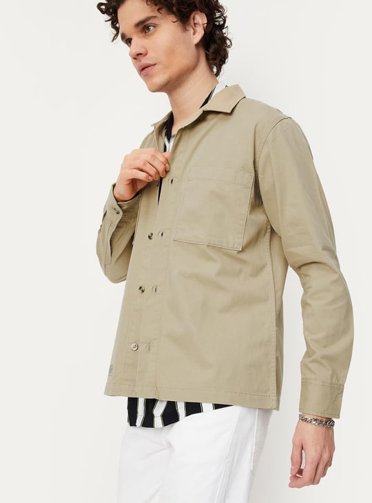 Men Solid Double Pocket Boxy Fit Shirt