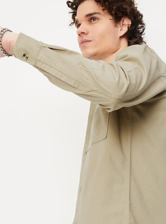 Men Solid Double Pocket Boxy Fit Shirt