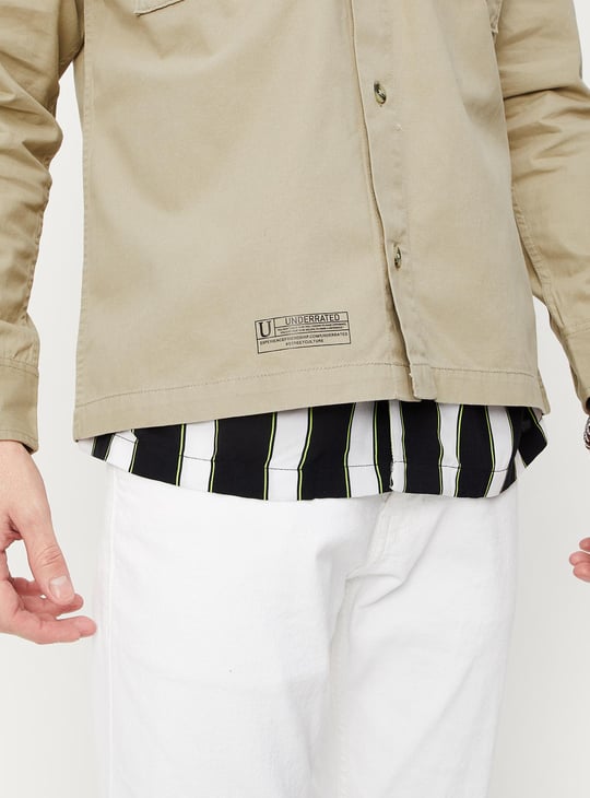 Men Solid Double Pocket Boxy Fit Shirt