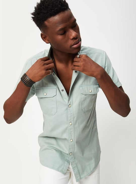 Men Garment Dyed Double Pocket Shirt