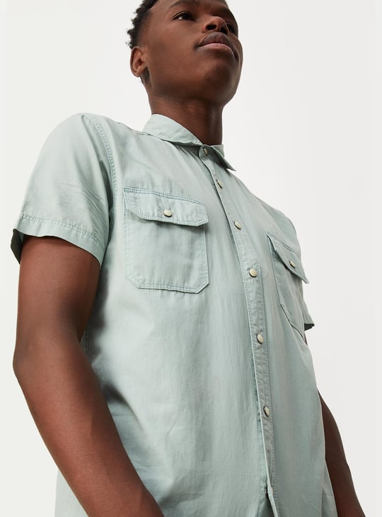 Men Garment Dyed Double Pocket Shirt
