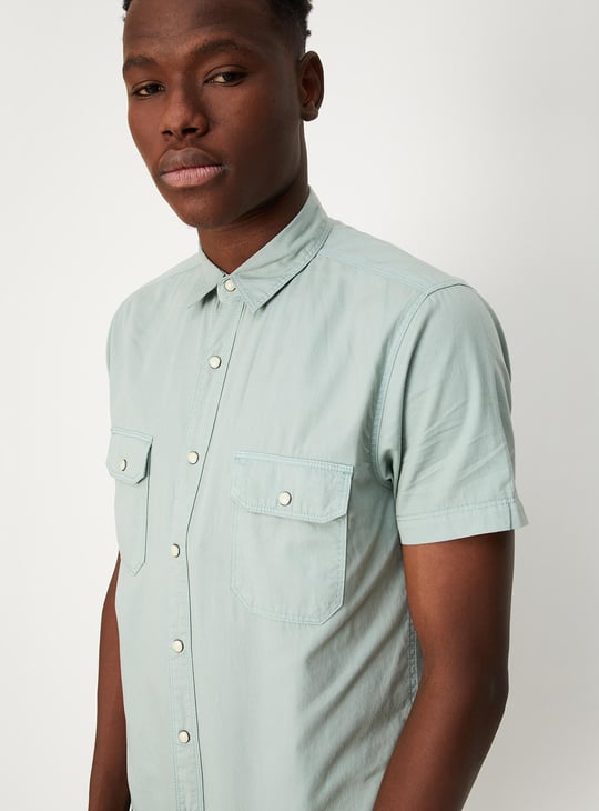 Men Garment Dyed Double Pocket Shirt