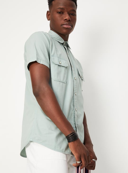 Men Garment Dyed Double Pocket Shirt