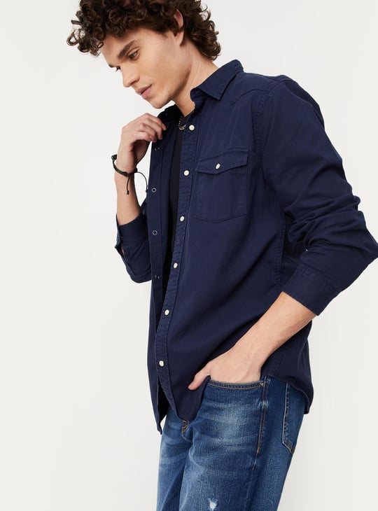 Men Slim Fit Dyed Smart Casual Shirt