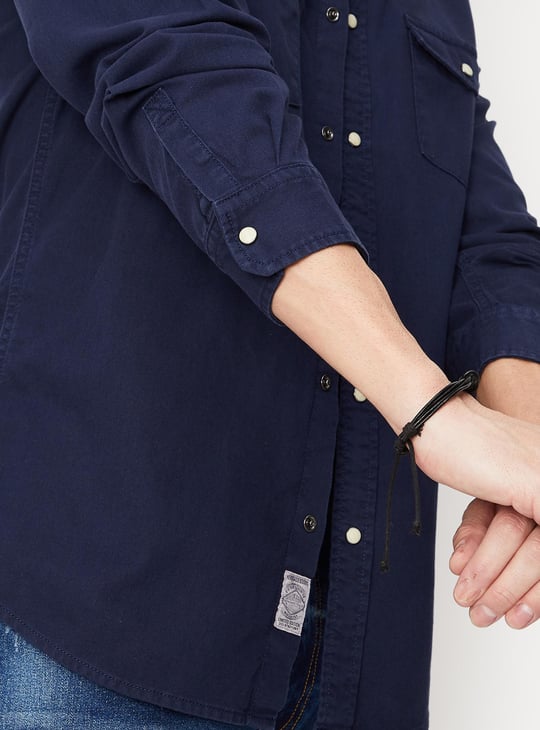 Men Slim Fit Dyed Smart Casual Shirt