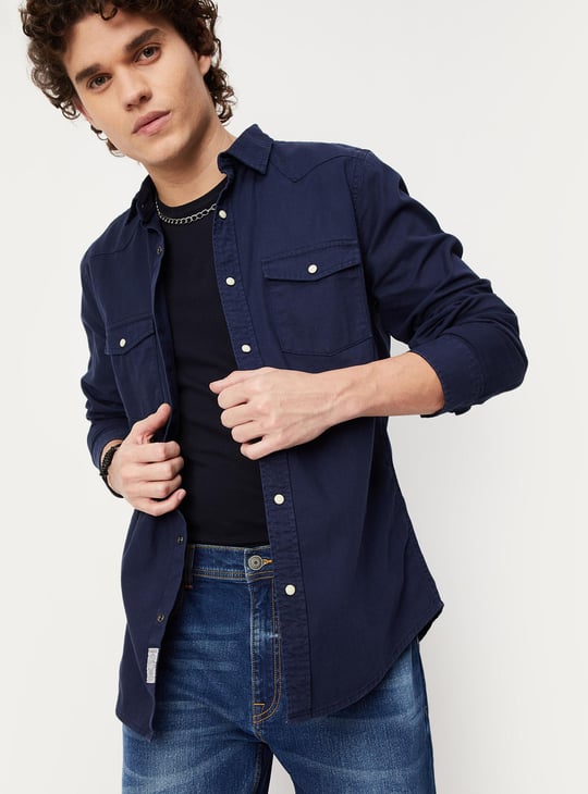 Men Slim Fit Dyed Smart Casual Shirt