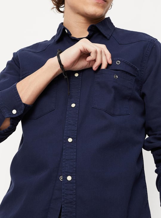 Men Slim Fit Dyed Smart Casual Shirt