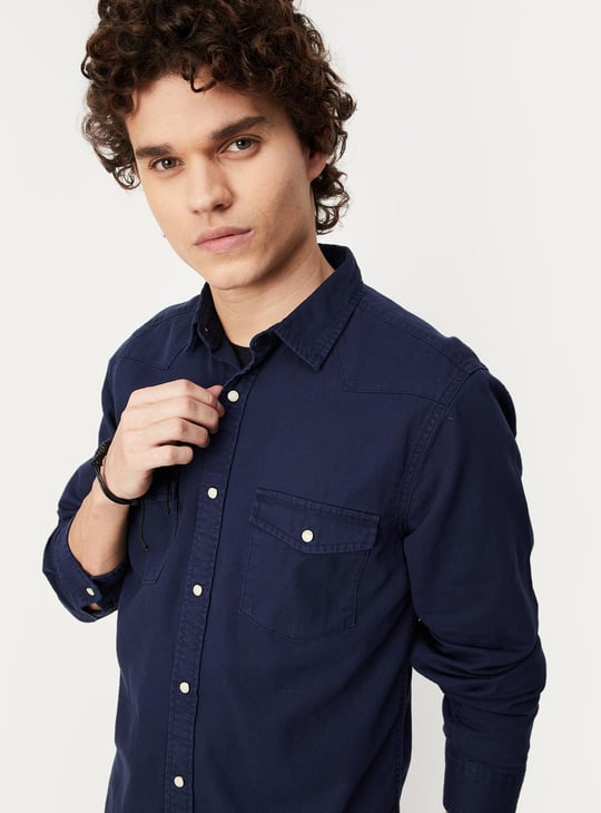 Men Slim Fit Dyed Smart Casual Shirt
