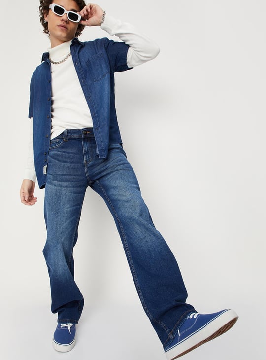 Men Washed Bootcut Jeans