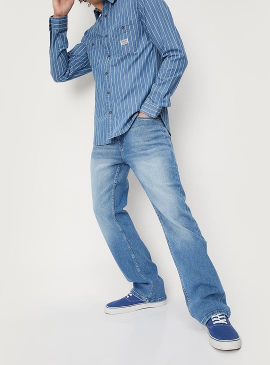 Men Washed Bootcut Jeans