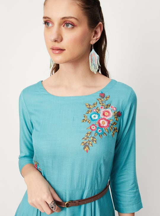 sachin and babi light blue dress Women Embroidered Waterfall Hem Dress