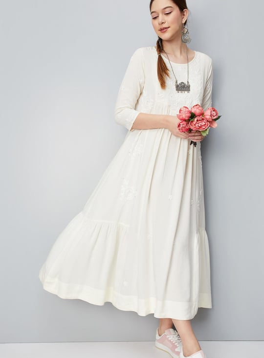 fitted lace wedding dress Chikankari-embroidered maxi dress in midnight blue main image 0