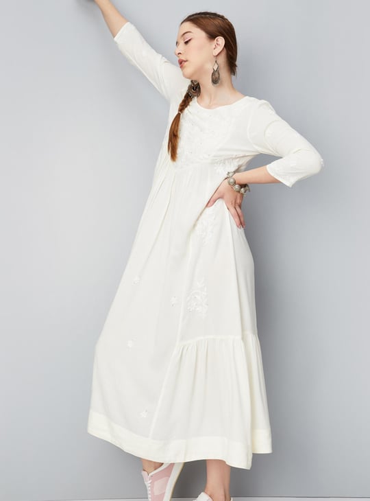 Women Handcrafted Chikankari Maxi Dress