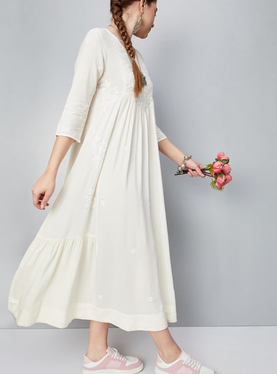 Women Handcrafted Chikankari Maxi Dress