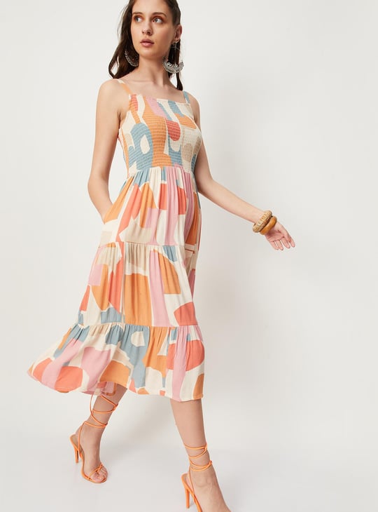 Women Smocked Spaghetti Strap Midi Dress