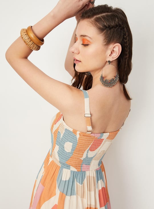 Women Smocked Spaghetti Strap Midi Dress