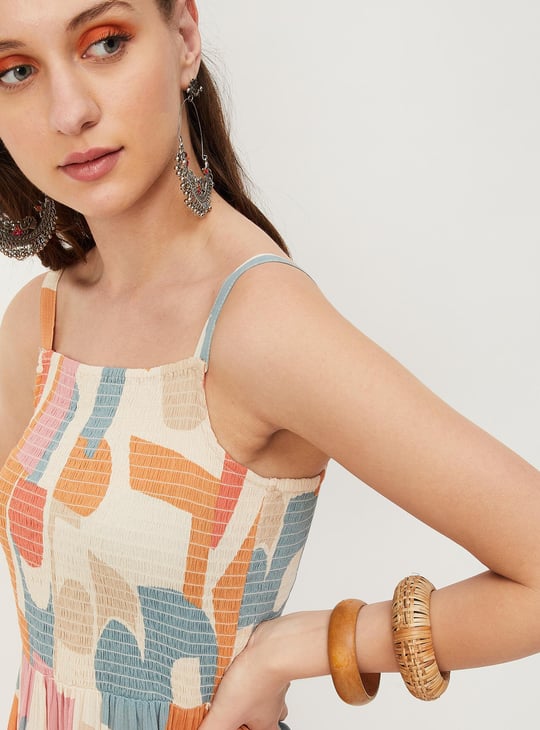 Women Smocked Spaghetti Strap Midi Dress