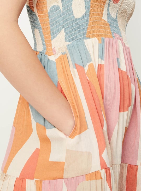 Women Smocked Spaghetti Strap Midi Dress