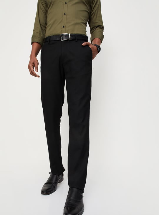 Men Woven Slim Fit Flexi Waist Formal Trousers