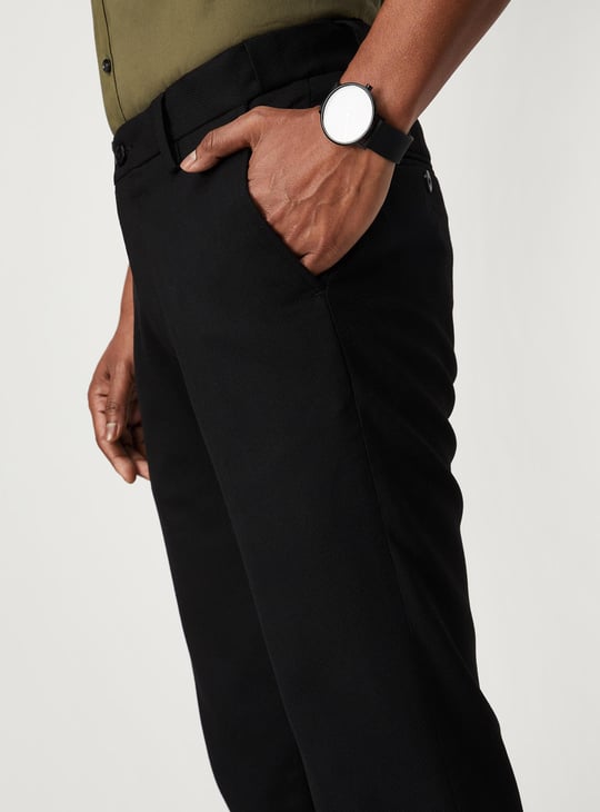 Men Woven Slim Fit Flexi Waist Formal Trousers