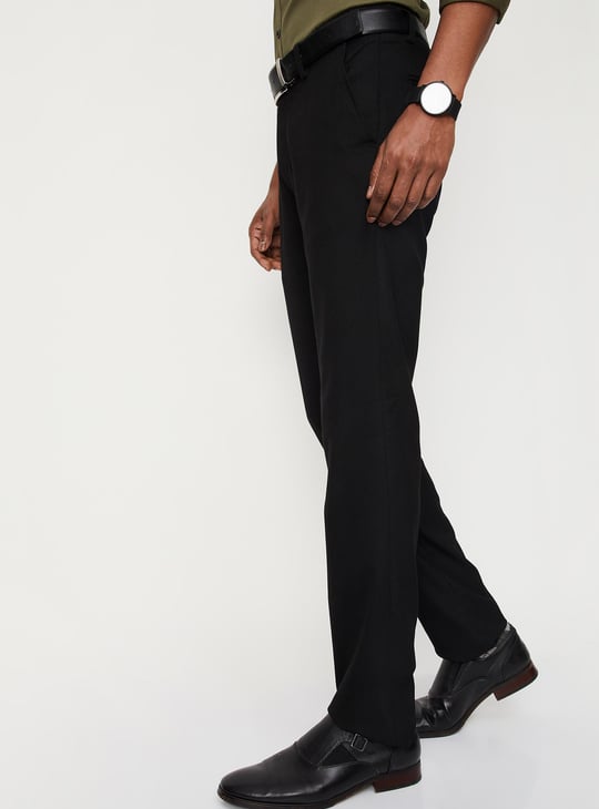 Men Woven Slim Fit Flexi Waist Formal Trousers
