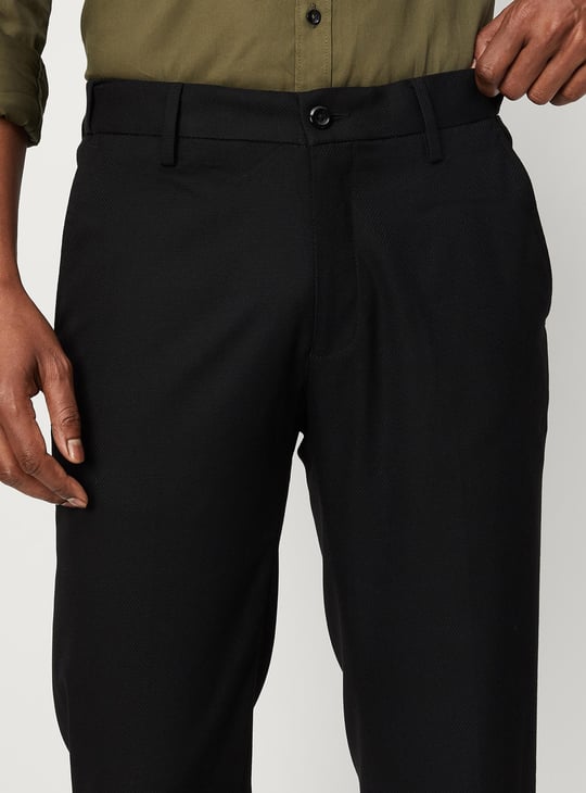 Men Woven Slim Fit Flexi Waist Formal Trousers