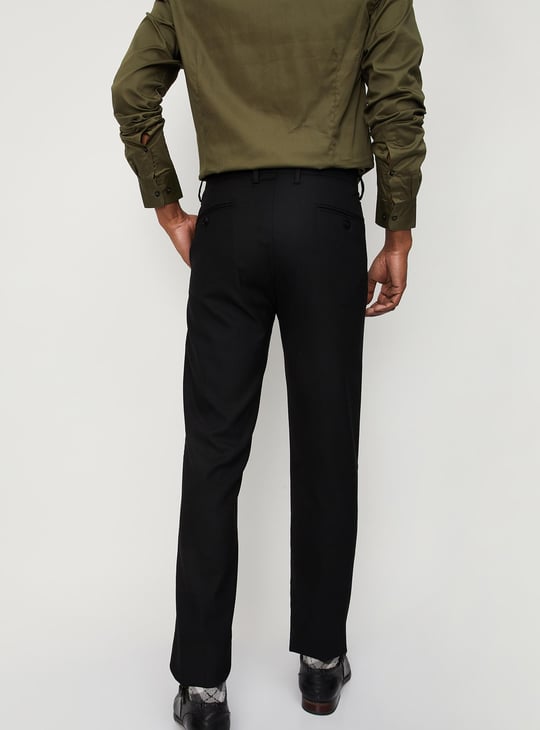 Men Woven Slim Fit Flexi Waist Formal Trousers