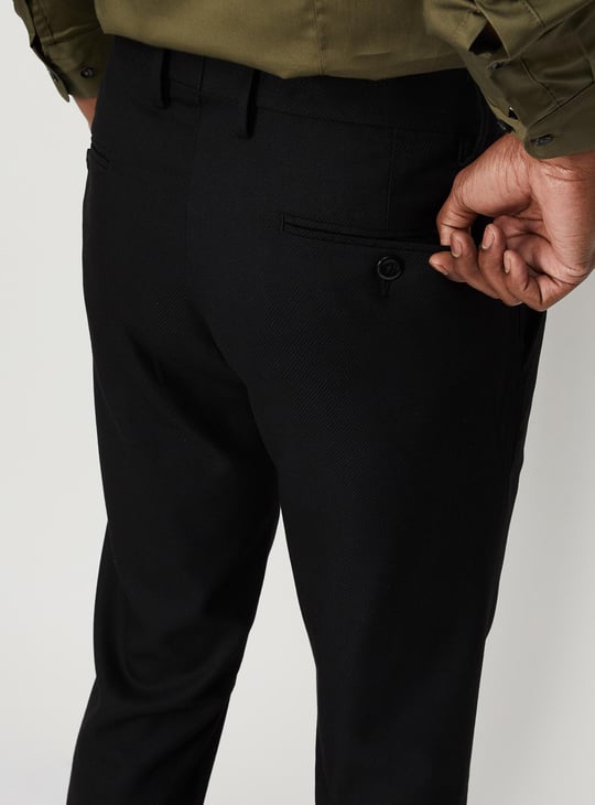 Men Woven Slim Fit Flexi Waist Formal Trousers