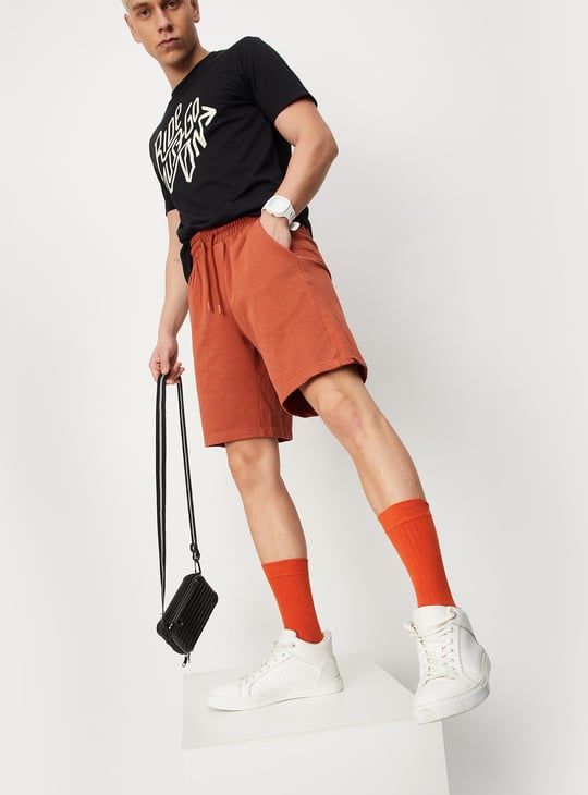 Men Solid Slim Fit Shorts Orange Solid