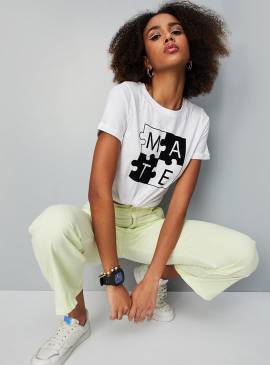 Women Slogan Printed Round Neck T-shirt