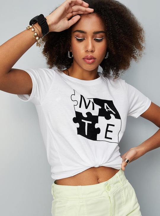 Women Slogan Printed Round Neck T-shirt