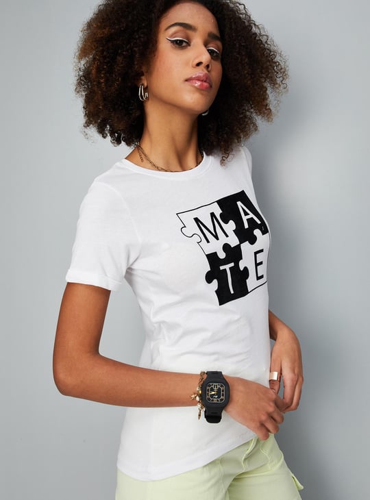 Women Slogan Printed Round Neck T-shirt