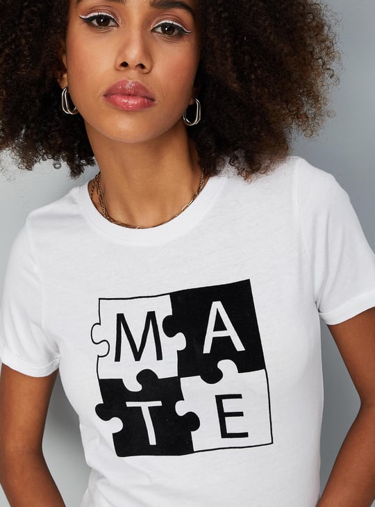 Women Slogan Printed Round Neck T-shirt