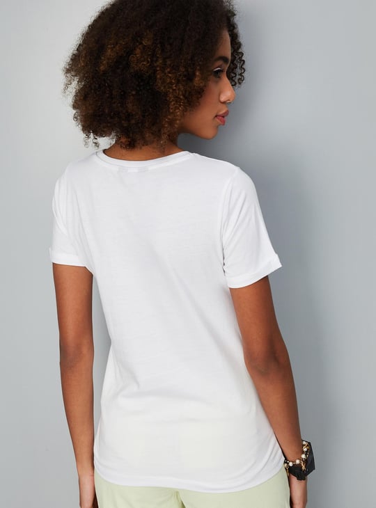 Women Slogan Printed Round Neck T-shirt